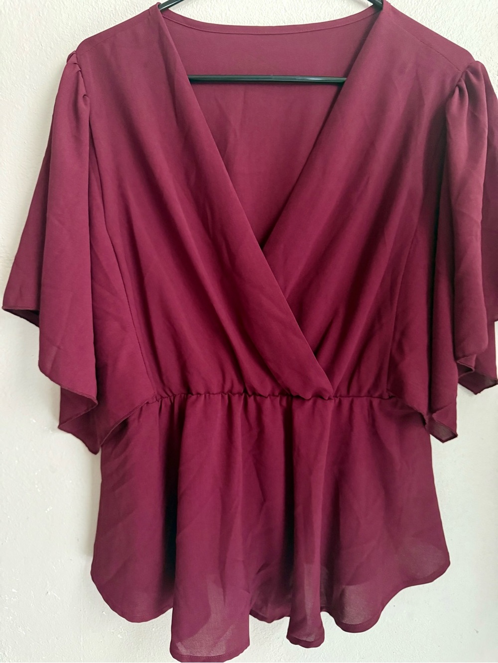 V-Neck Peplum Blouse in Deep Burgundy